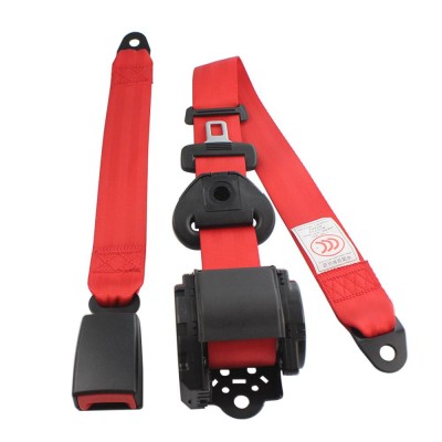 Universal Retractable 3 Point Red Car Safety Seat Lap Belt For Auto